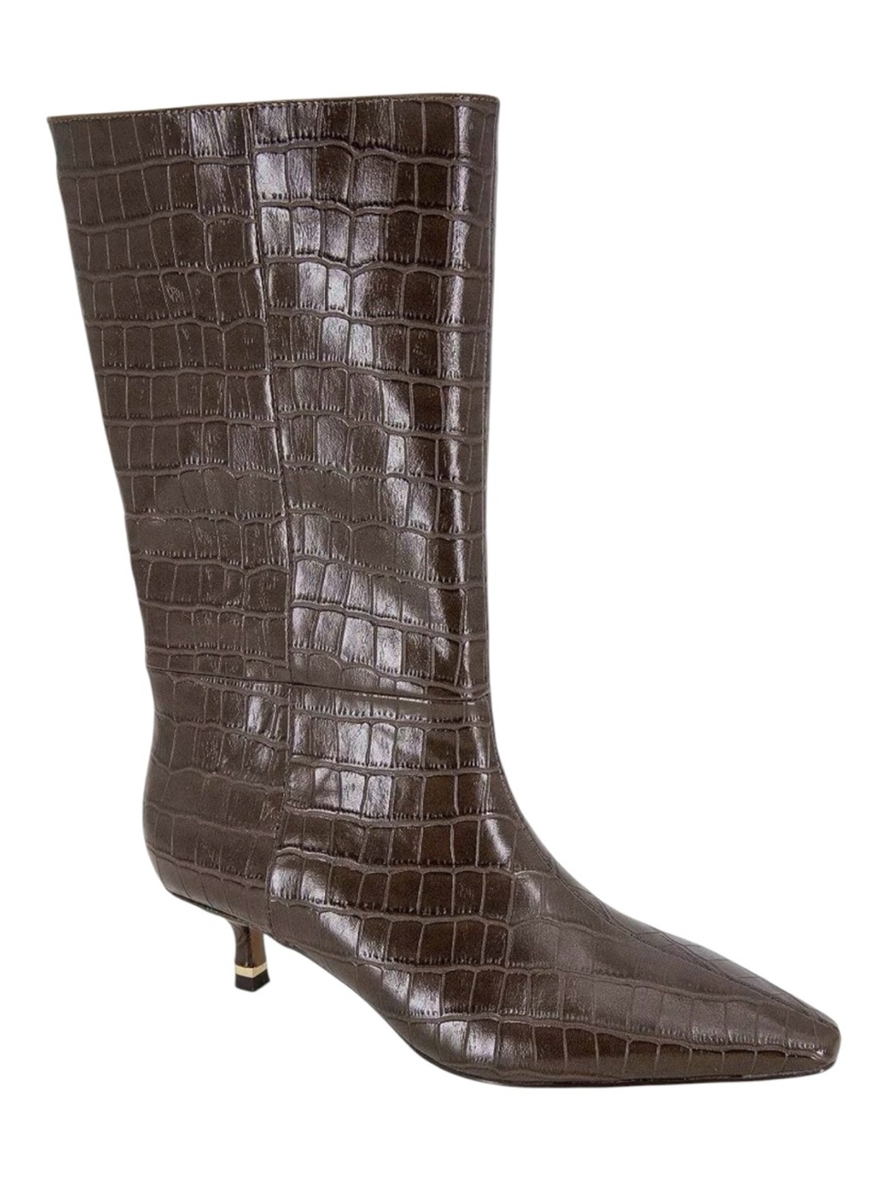 NIB Kenneth Cole Meryl Brown Croc-Embossed Mid-calf Boot Sz 8.5